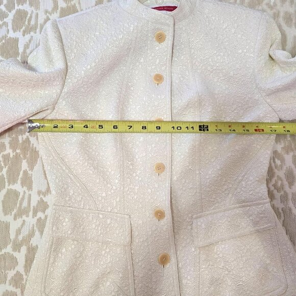 Anne Klein Off White Textured Jacket Mandarin Collar & Pockets Women Size 4 - Picture 3 of 9